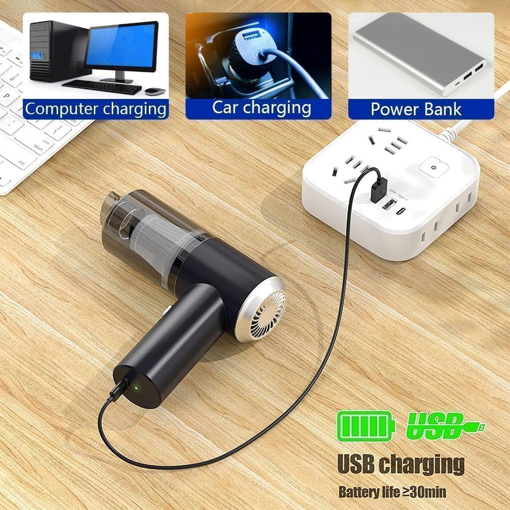 3 in 1 Mini Car Vacuum  Wireless, Rechargeable, Blower & Dust Cleaner for Car, Home & Keyboard